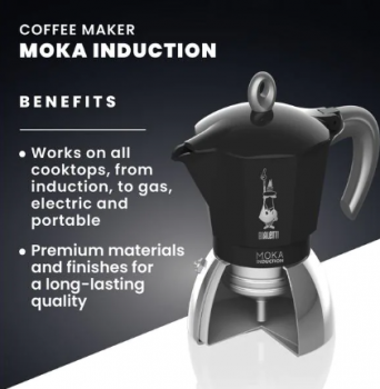 Bialetti Espressokocher New Moka Induktion 4 Tassen, Schwarz
