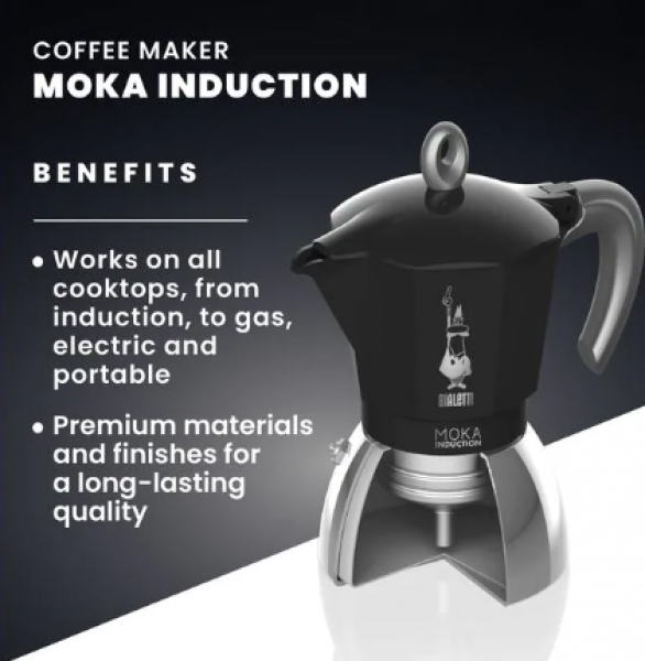 Bialetti Espressokocher New Moka Induktion 4 Tassen, Schwarz